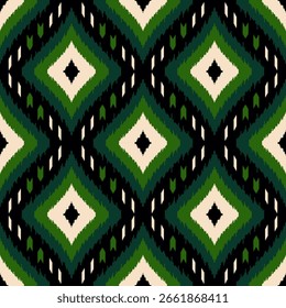 Padrão de Ikat étnico perfeito em estilo de bordado tribal, folclórico. design para tecido, cortina, tapete, papel de parede, roupas, embalagem, batik, ilustração vetorial