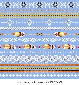 Seamless ethnic Indian pattern. Pattern with feathers and other tribal elements. Abstract pattern.