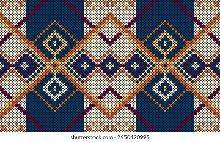 Seamless Ethnic Knitted Pattern with Geometric and Folk-Inspired Motifs