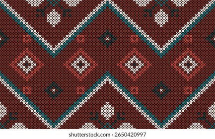 Seamless Ethnic Knitted Pattern with Geometric and Folk-Inspired Motifs