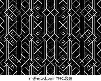 Seamless ethnic line pattern vector. Abstract design white on black. Design print for textile, fabric, wallpaper, background.