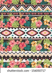 seamless ethnic mix  tropical flower seamless vector pattern background