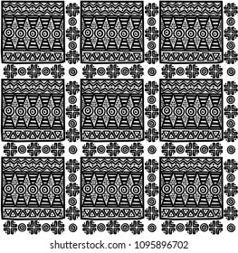 Seamless Ethnic Monochrome Pattern. Checkered Linear Background for Textile Design. Drawning Vector Illustration