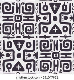 Seamless Ethnic Monochrome #Pattern. Checkered Linear Background for Textile Design. Hand Drawn Vector Illustration