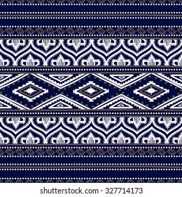 Seamless ethnic ornament. Blue and white color.