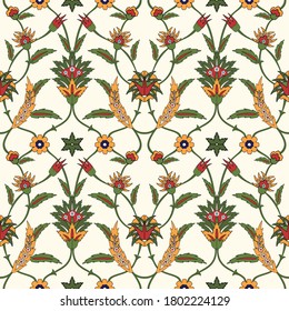 Seamless ethnic ornament, floral background. Turkish, Arabic, Indian style. Great for interior wallpaper, web design, fabric creation.