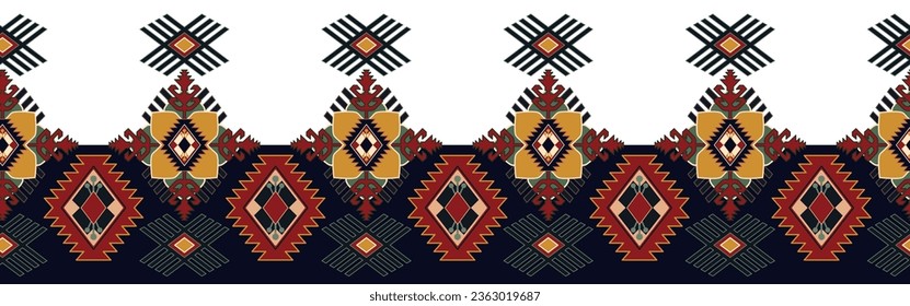 Seamless ethnic ornament. Geometric horizontal pattern. Colorful ornamental border. Abstract liner pattern whith rhombus. Vector clipart