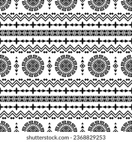 Seamless ethnic ornament pattern with abstract geometric. Native American vector illustration. Aztec motif style. Design for textile template. Black and white.