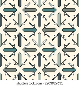 Seamless ethnic ornament. Tribal wallpaper. Arrows image. Folk pattern. Geeometric backdrop. Mosaics motif. Grid background. Digital paper. Textile print. Ethnical web design.