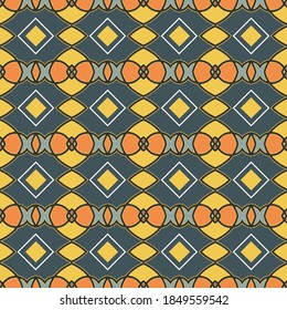 Seamless ethnic ornament. Yellow, orange, blue. Vector illustration