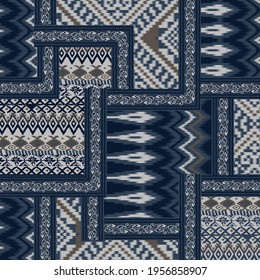 seamless ethnic patchwork pattern  on navy
