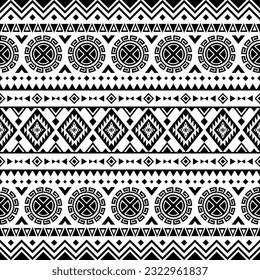 Patrón étnico sin foco con ornamento geométrico abstracto. Ilustración vectorial tribal. Nativo americano, Navajo, patrón azteca. Diseño para textiles, tela, ropa, cortina, alfombra, adorno, fondo.