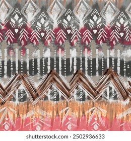 Patrón étnico sin fisuras con alfombra étnica abstracta y Elementos de fondo de arte de alfombra en naranja, rosa, gris y negro