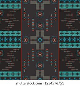 Seamless ethnic pattern africa style. Decorative ornament, geometric elements for fabric, textile, web design, wrapping paper. Grunge neon texture background. Wallpaper for boys and girls