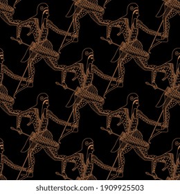 Seamless ethnic pattern with ancient Greek or Scythian warrior archers. Vintage style.
