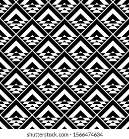 Seamless ethnic pattern. Ancient mosaic. Chevrons, triangles, trapezoids ornament. Curves, polygons backdrop. Ethnic background. Tribal motif. Embroidery ornate. Textile print. Folk wallpaper. Vector.