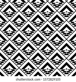 Seamless ethnic pattern. Ancient mosaic. Ethnic background. Chevrons, triangles, trapezoids ornament. Curves, polygons backdrop. Tribal motif. Embroidery ornate. Textile print. Folk wallpaper. Vector.