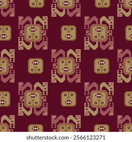 Seamless ethnic pattern with ancient Peruvian Native American motifs. Indigenous design from Recuay textile. Andean culture.