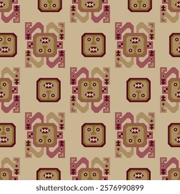 Seamless ethnic pattern with ancient Peruvian Native American motifs. Indigenous design from Recuay textile. Andean culture.