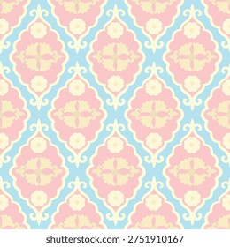 Seamless ethnic pattern based on Suzani embroidery, featuring vibrant floral and geometric details. A timeless symbol of Uzbekistan’s cultural heritage, suitable for textile printing 