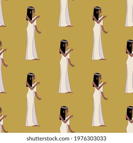 Seamless ethnic pattern with beautiful ancient Egyptian ladies.