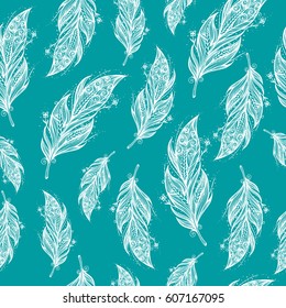 Seamless ethnic pattern of beautiful feathers