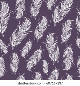 Seamless ethnic pattern of beautiful feathers