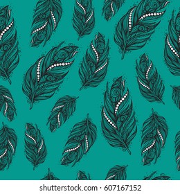Seamless ethnic pattern of beautiful feathers