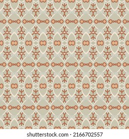 Seamless ethnic pattern in beige blue orange for border. Repeated oriental motif for fabric or paper design.