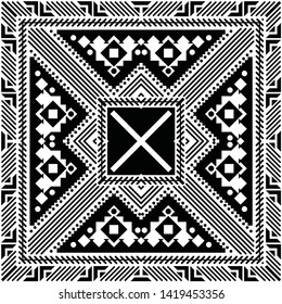 Seamless ethnic pattern. Black and white vector illustration. Drawing by hand