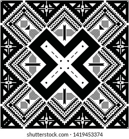 Seamless ethnic pattern. Black and white vector illustration. Drawing by hand