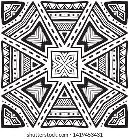 Seamless ethnic pattern. Black and white vector illustration. Drawing by hand