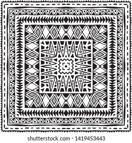 Seamless ethnic pattern. Black and white vector illustration. Drawing by hand