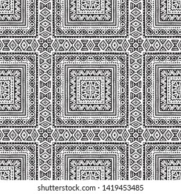 Seamless ethnic pattern. Black and white vector illustration. Drawing by hand