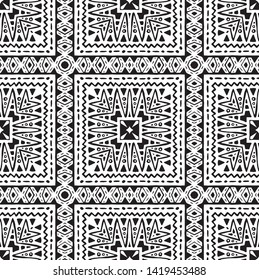Seamless ethnic pattern. Black and white vector illustration. Drawing by hand