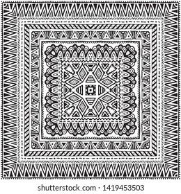 Seamless ethnic pattern. Black and white vector illustration. Drawing by hand