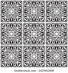 Seamless ethnic pattern. Black and white vector illustration. Drawing by hand