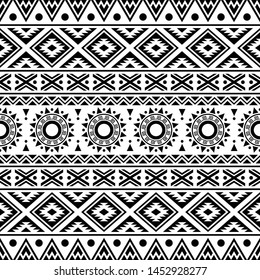 Padrão étnico perfeito cor branca preta. Projeto de Padrão Tribal Asteca 