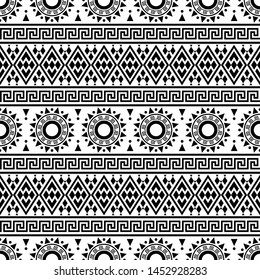 Seamless Ethnic Pattern in black and white color. Aztec Tribal Pattern Design 