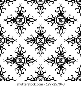 Seamless ethnic pattern black and white, Vector drawing circle element design for fashion clothes, wallpaper, wrapping paper, decoration background.