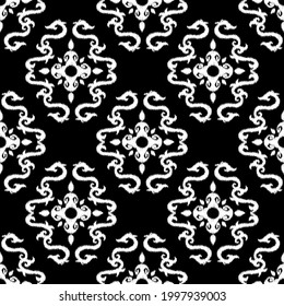 Seamless ethnic pattern black and white, Vector drawing sketch design for fashion clothes, wallpaper, wrapping paper, decoration background.