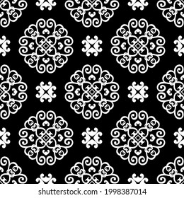 Seamless ethnic pattern black and white, Vector round curve sketch design for fashion clothes, wallpaper, wrapping paper, decoration background.