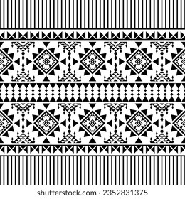 Seamless ethnic pattern in black and white colors. Tribal vector illustration with Native American style. Design for textile template and ornament.