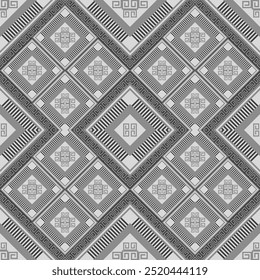 Nahtloses ethnisches Muster. Schwarz-weißer Mosaikschmuck. Luxuriös, geeignet für Wohnkultur, Stoff und Tapeten. Vektor.