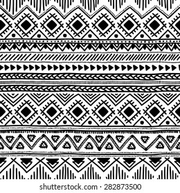 Seamless ethnic pattern. Black and white vector illustration.