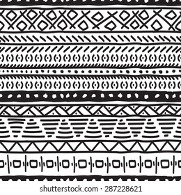 Seamless ethnic pattern. Black and white vector illustration.