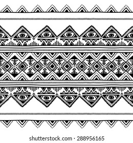 Seamless ethnic pattern. Black and white vector illustration.