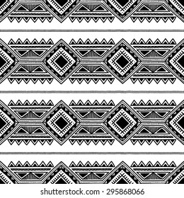 Seamless ethnic pattern. Black and white vector illustration. Drawing by hand.