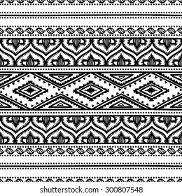 Seamless ethnic pattern. Black and white vector illustration.