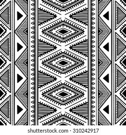 Seamless ethnic pattern. Black and white vector illustration. Drawing by hand.
